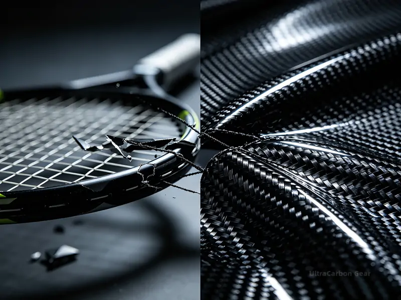 carbon fiber strands weave macro, broken heavy sports gear contrast, carbon fiber repair concept, lightweight strong material
