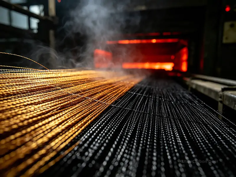 carbon fiber oxidation oven turning black close-up