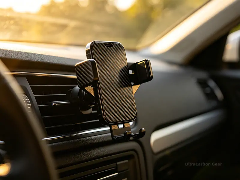 real carbon fiber car phone mount close-up